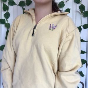 Yellow Quarter-zip w/ Lavender Embroidery